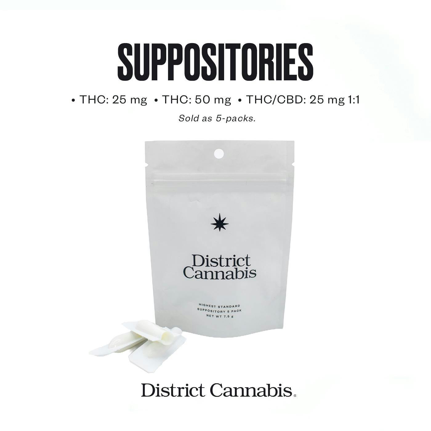 DISTRICT CANNABIS 5 PACK - SUPPOSITORY 25MG THC ONLY