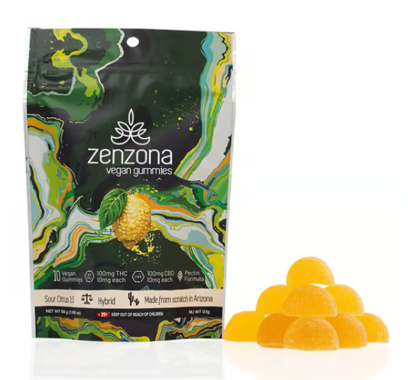 1:1 Sour Citrus (100mg THC/100mg CBD) zenzona Vegan Gummies