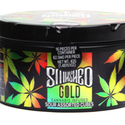 1000mg THC Sour Gold Gummies - Assorted Cubes by Smashed